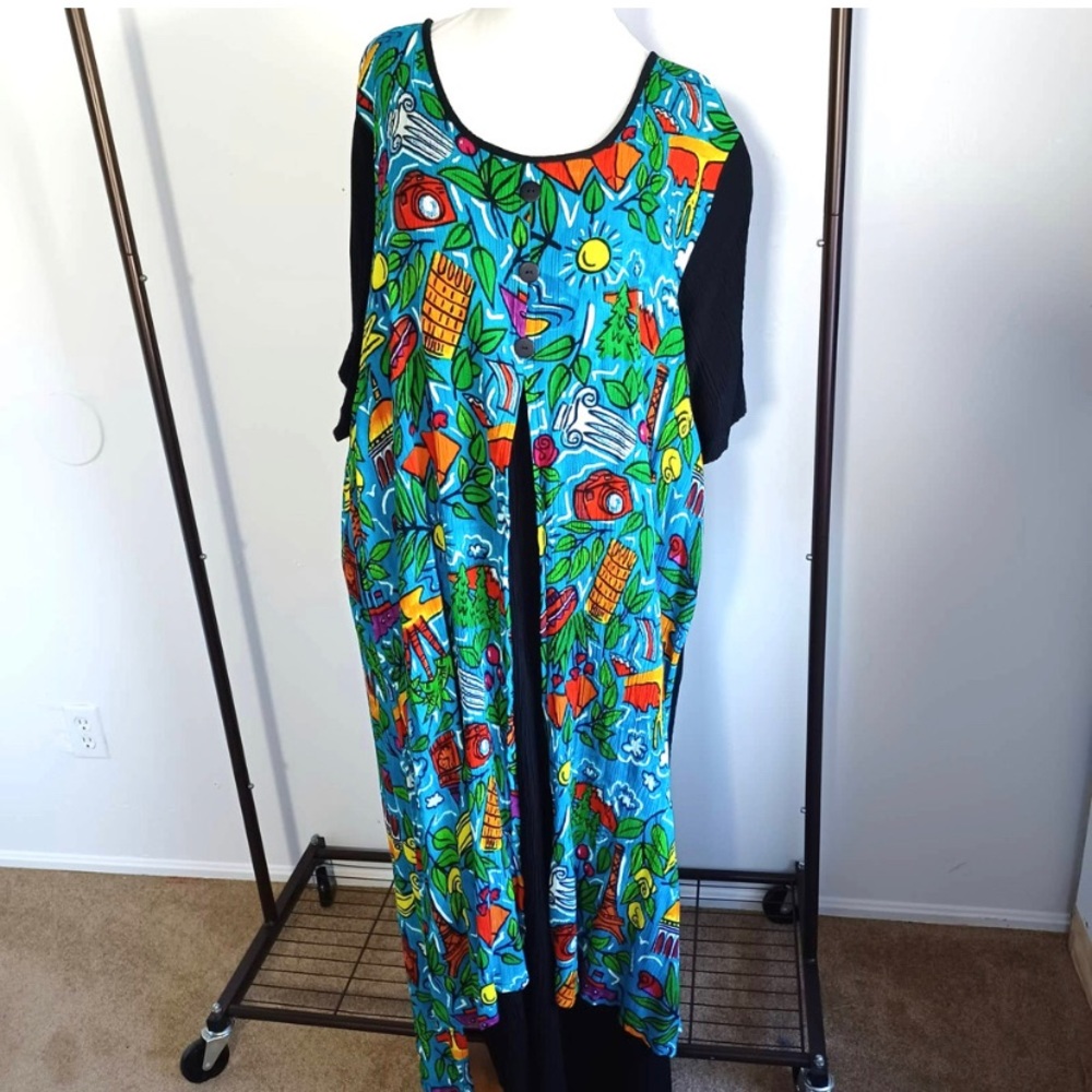 VTG We Be Bop Fruit And Flowers Rayon Maxi Plus Size Dress 2X